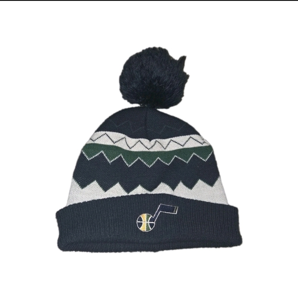 Adidas NBA Utah Jazz Beanie Pom Knit Hat Blue Green White Made in Korea One Size